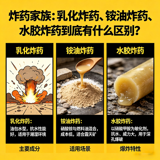 金波乡炸药家族：乳化炸药、铵油炸药、水胶炸药到底有什么区别？